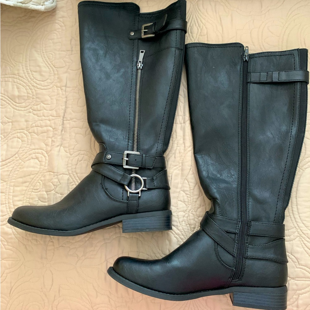 NEW Womens Guess Black Boots Size 9M Wide Calf Zippered